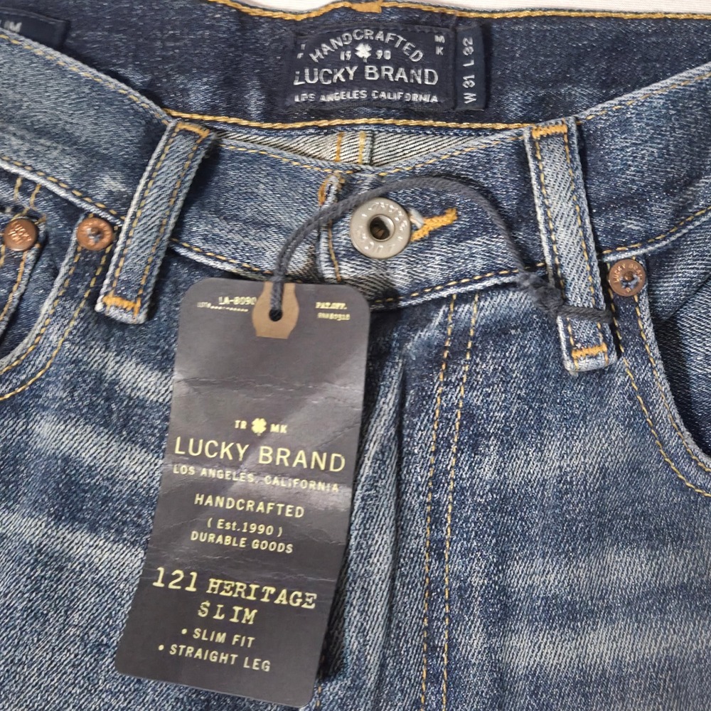 NEW Lucky Brand Jeans Men‎ 31x32 Blue 121 Heritage Slim Straight Leg Distressed